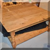 F48. Square French country pine coffee table from Domain. 18”h x 42”w  